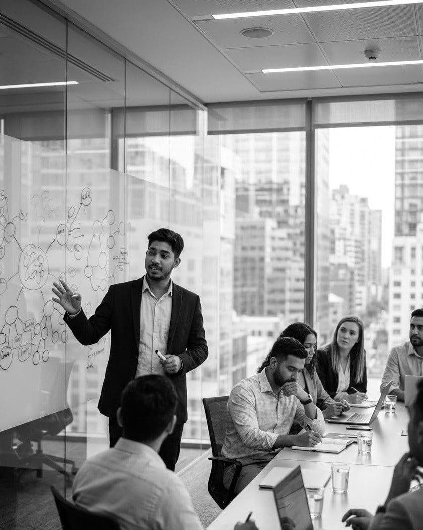 A presenter leading a strategy session